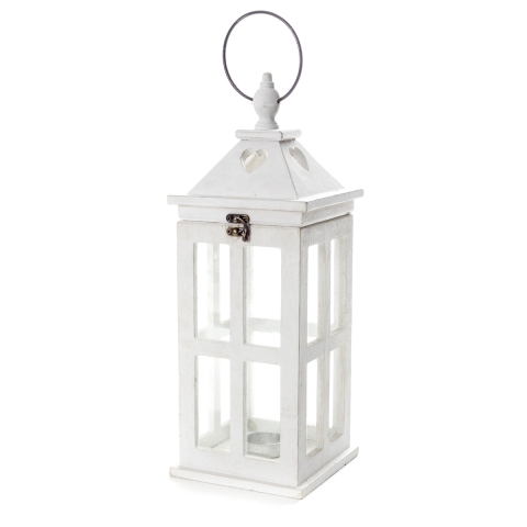 Lanterne décorative porte-bougie blanche en bois et verre Cork Promotion
