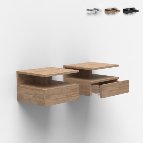 2 tables de chevet murales suspendues avec tiroir chambre Alabastro Promotion