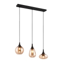 Suspension îlot cuisine 3 lumières en verre ambre Tepuk Promotion