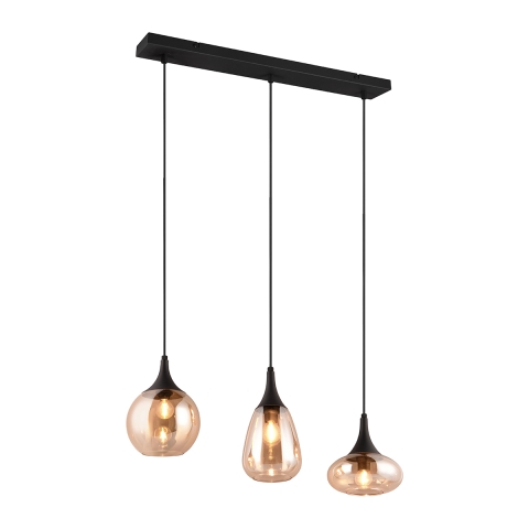 Suspension plafonnier péninsule cuisine 3 lumières en verre ambre Tepuk Promotion