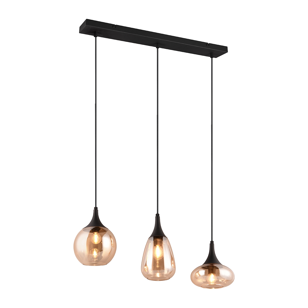 Hanglamp voor keukeneiland met 3 amberglazen lampen Tepuk Aanbieding
