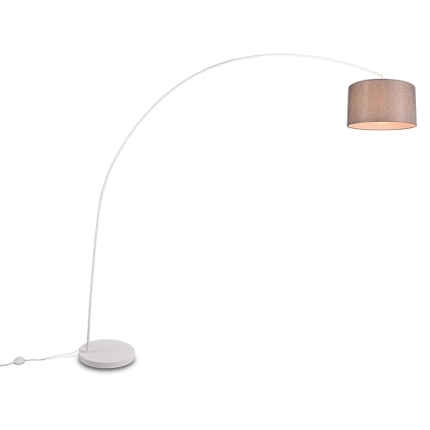 Lampada da terra ad arco in metallo bianco con paralume tessuto grigio Drask Aanbieding