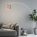 Witte metalen boogstaande lamp met grijze stoffen kap Drask Verkoop