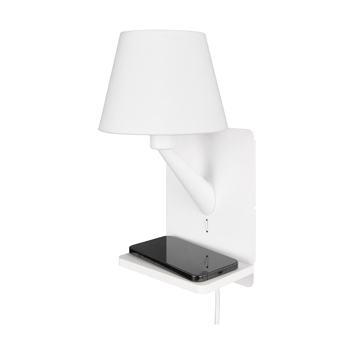 Applique murale avec chargeur sans fil USB et abat-jour en tissu Myrik Promotion Applique murale avec chargeur sans fil USB et abat-jour en tissu Myrik Promotion