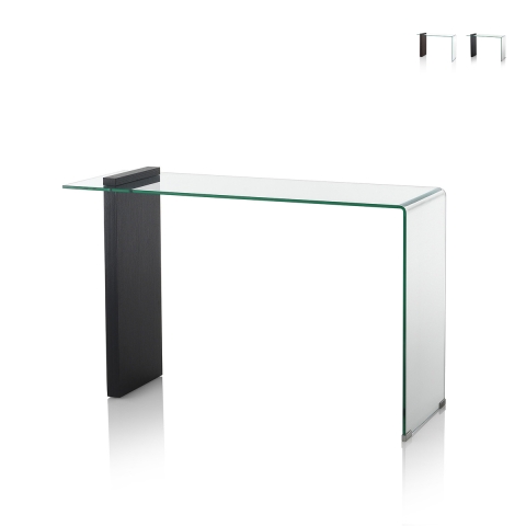 Console moderne d'entrée en bois et verre courbé 120x40x75cm Feng M Promotion