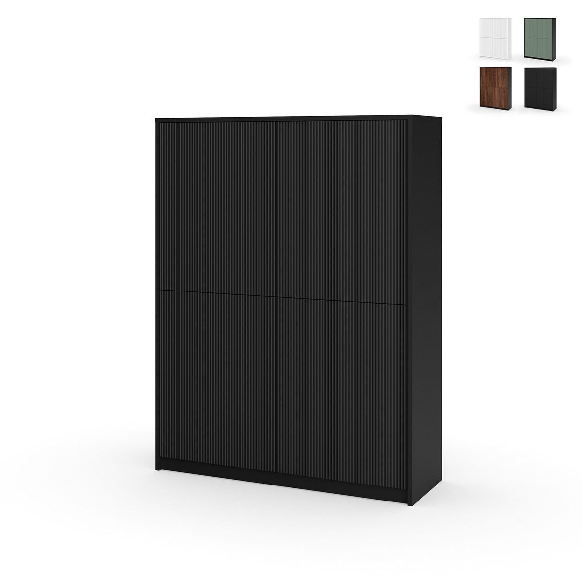 Modern verrijdbaar hoog dressoir met geribbelde deuren Budapest Aanbieding Modern verrijdbaar hoog dressoir met geribbelde deuren Budapest Aanbieding
