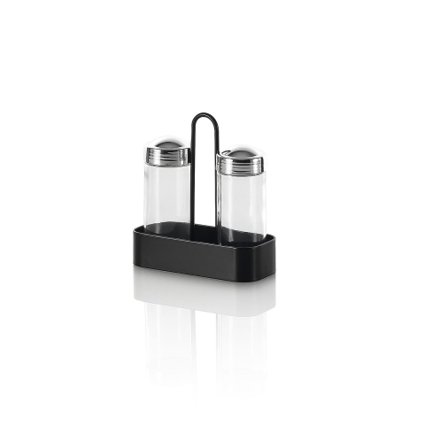 Ensemble sel et poivre noir avec bocaux en verre et support en métal Salz Promotion