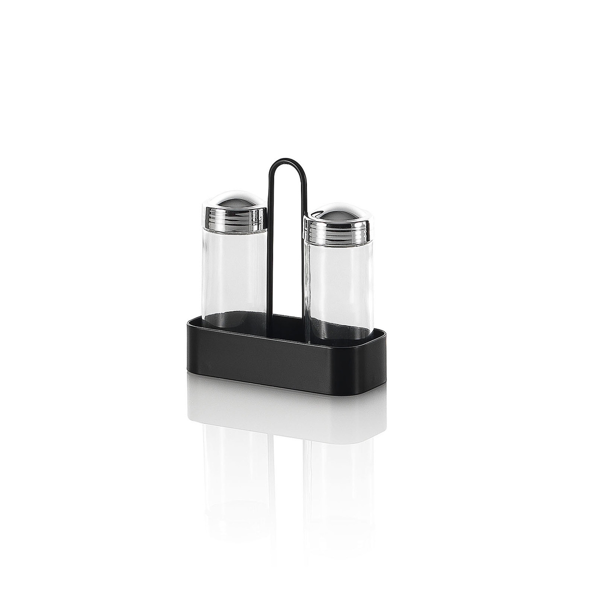 Ensemble sel et poivre noir avec pots en verre et support en métal Salz Promotion
