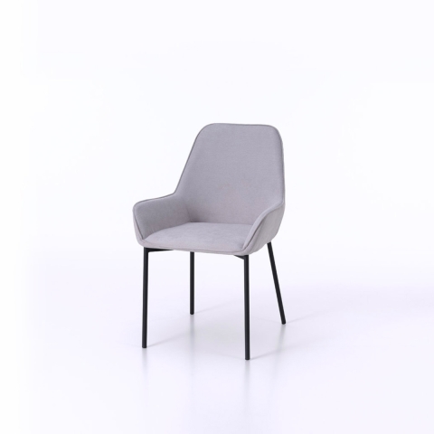 Set van 4 moderne grijze stoffen eetkamerstoelen met armleuningen Nisida Aanbieding