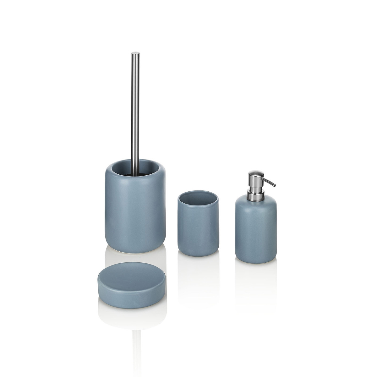 Skylar badkamerset 4-delig in matte blauwe keramiek Aanbieding Skylar badkamerset 4-delig in matte blauwe keramiek Aanbieding