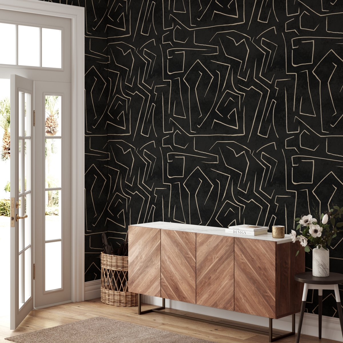 Moderne artistieke behang geometrisch design zwart goud Graffiti Aanbieding Moderne artistieke behang geometrisch design zwart goud Graffiti Aanbieding