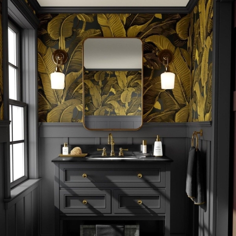 Gouden bloemen behang voor badkamer en slaapkamer Banaanstuik bladeren Aanbieding