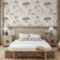 Vintage jungle dierenbehang beige voor achterwand bed Safari Aanbieding