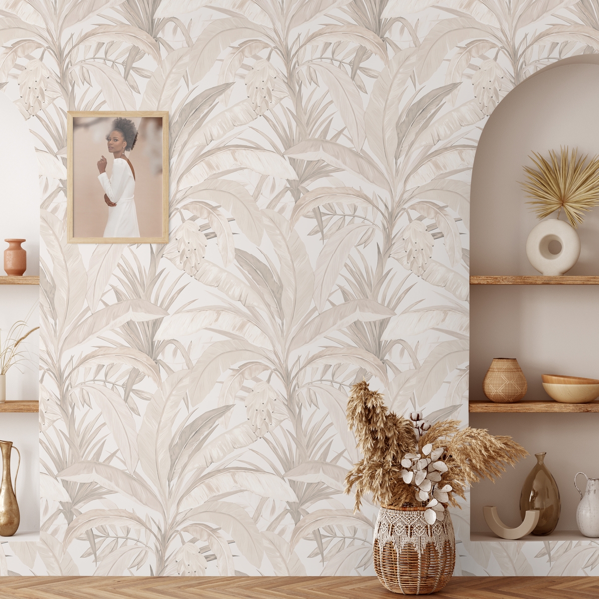 Elegante bloemenbehang voor woonkamer Bosco Tropicale Beige Aanbieding Elegante bloemenbehang voor woonkamer Bosco Tropicale Beige Aanbieding