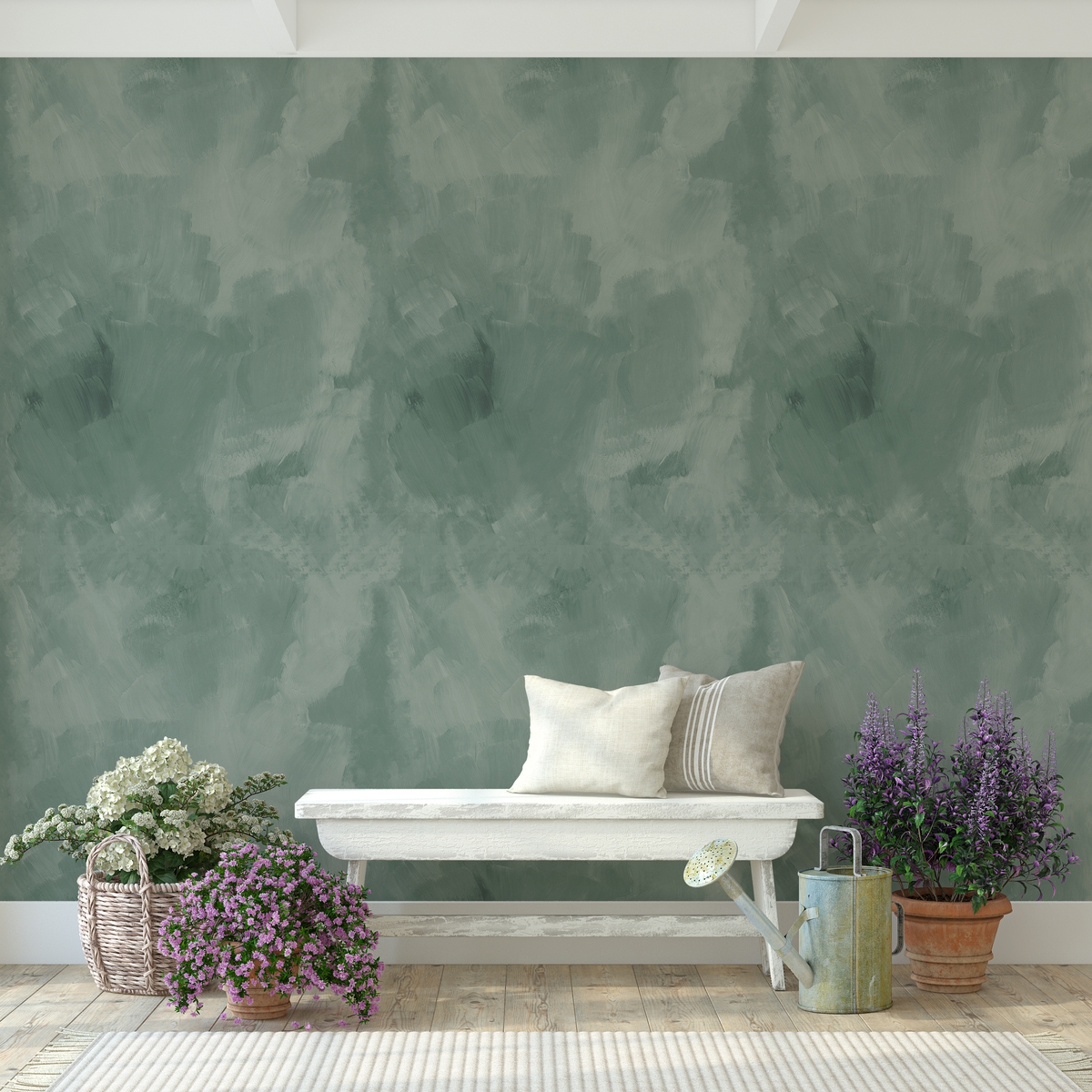 Elegante zelfklevend behang voor woonkamer Stucco Veneziano Groen Aanbieding