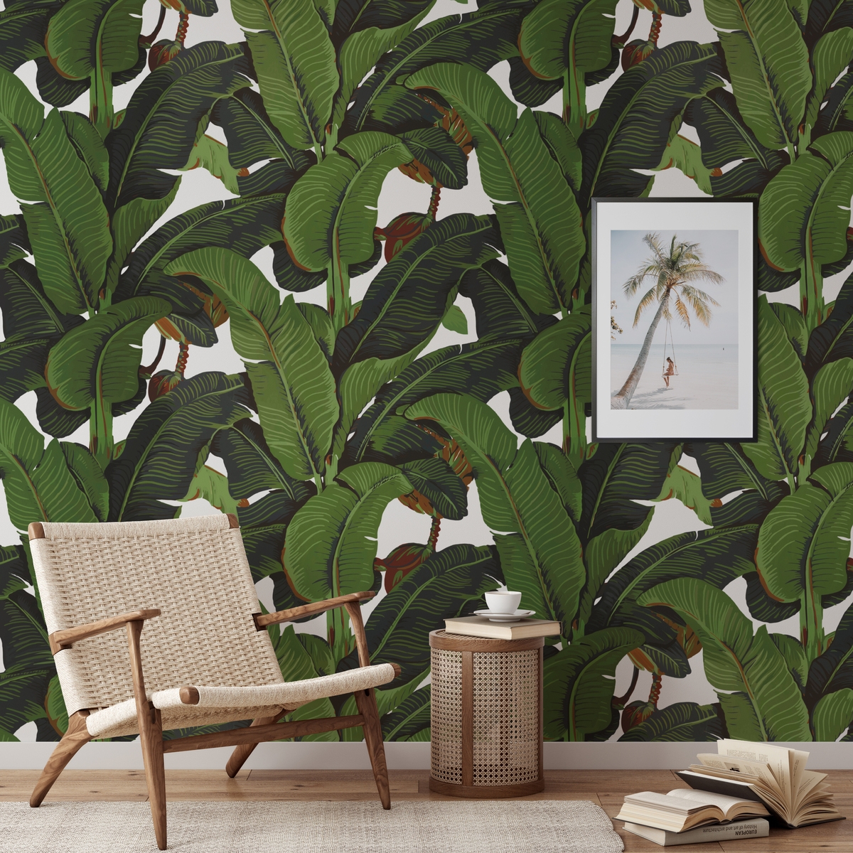 Behang junglebos voor moderne woonkamer Bananenbladeren Aanbieding