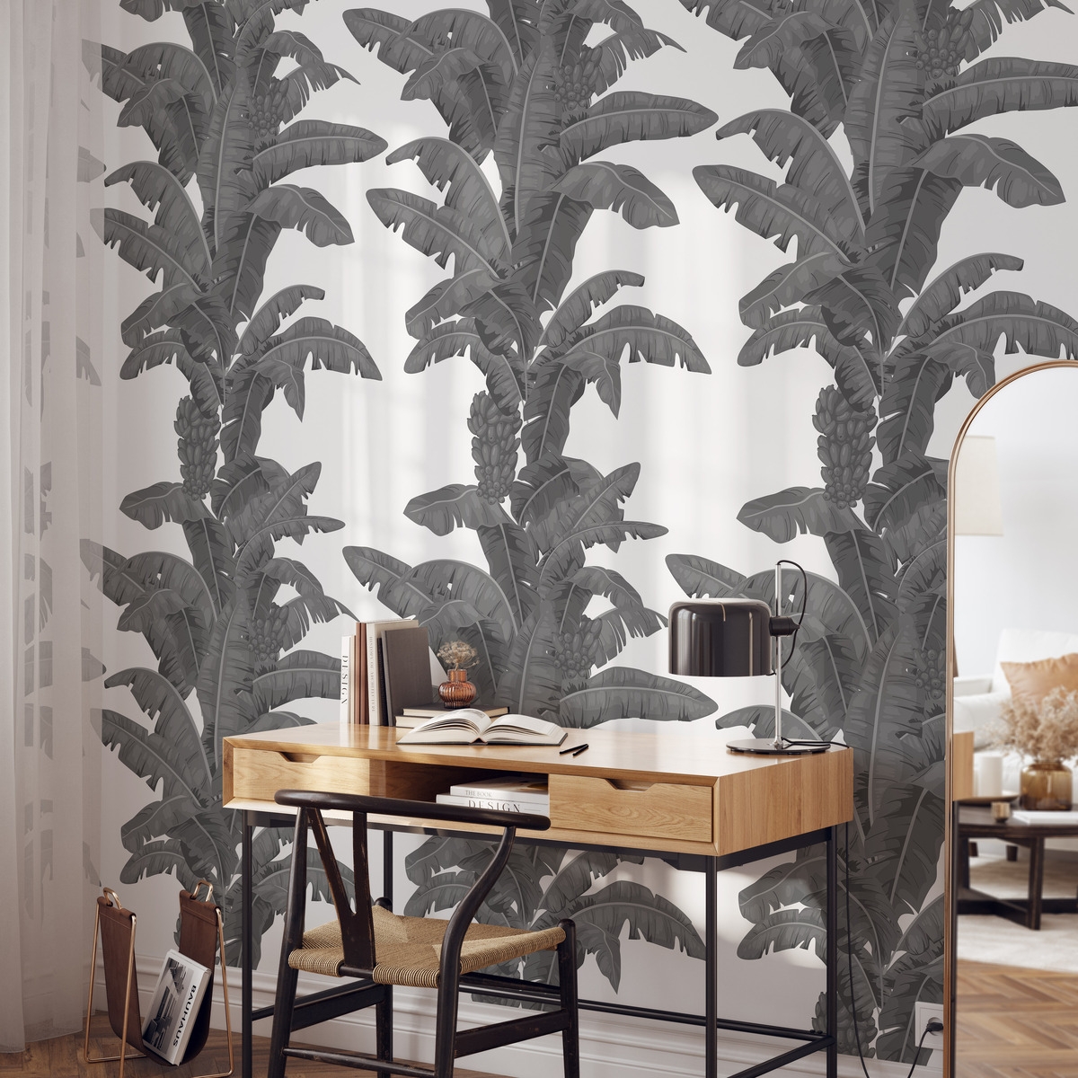 Behang Urban Jungle Planten Wit en Grijs Exotische Palmen Aanbieding Behang Urban Jungle Planten Wit en Grijs Exotische Palmen Aanbieding