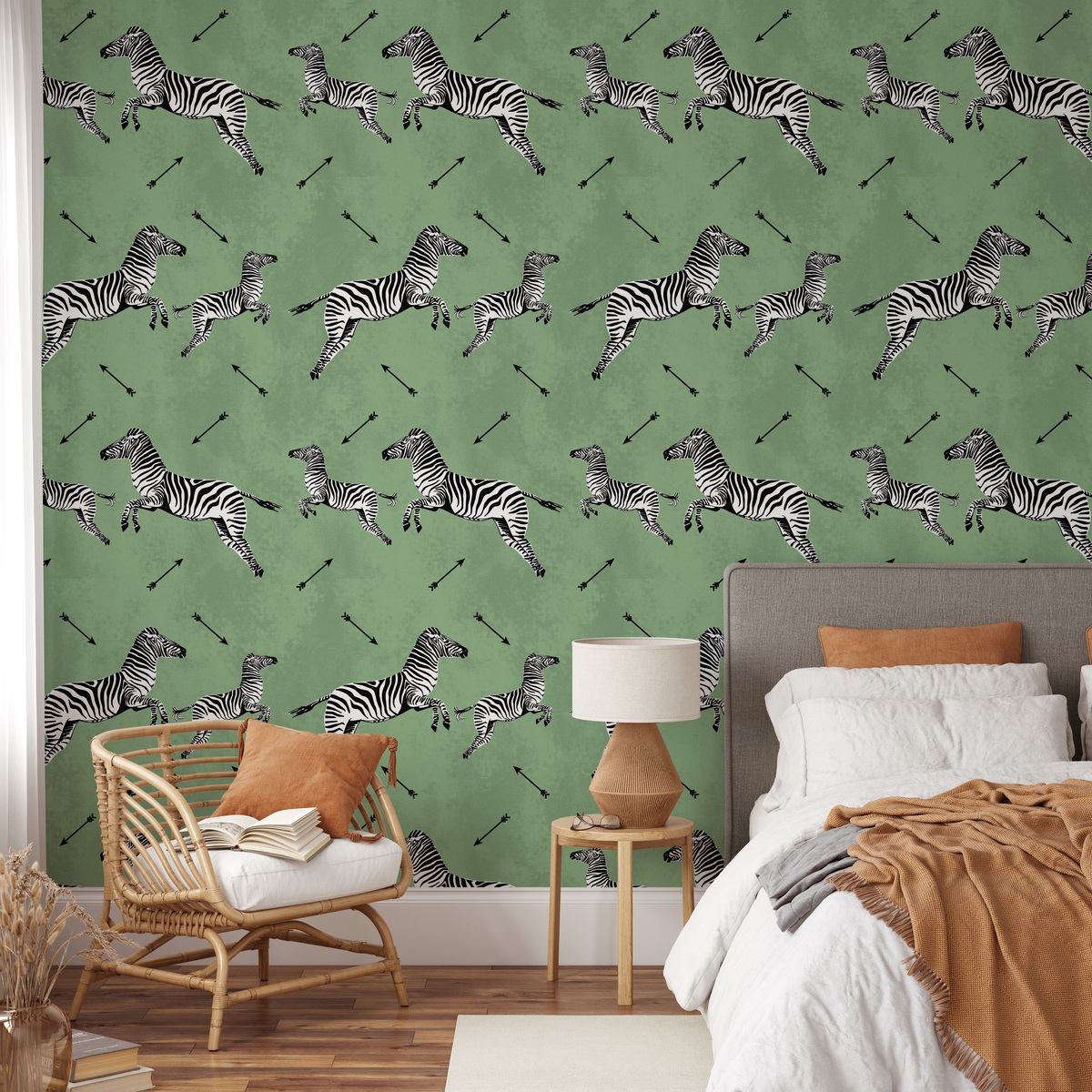 Papier peint vert adhésif pour chambre avec motif zèbres Promotion Papier peint vert adhésif pour chambre avec motif zèbres Promotion
