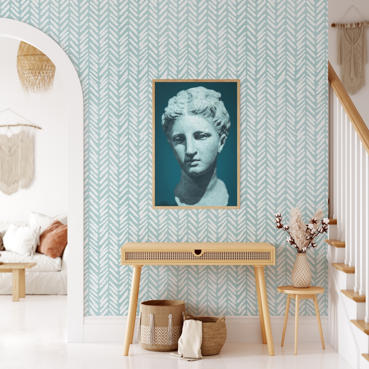 Artistiek vintage behang voor woonkamer Blauw Geometrisch Aanbieding Artistiek vintage behang voor woonkamer Blauw Geometrisch Aanbieding
