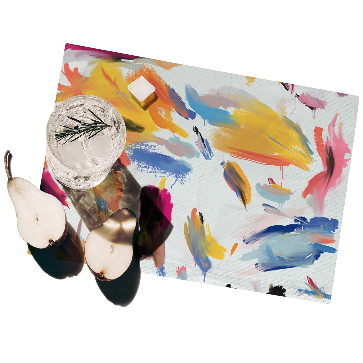 Set van 2 wasbare gekleurde placemats in plastic, model Pennellate Aanbieding Set van 2 wasbare gekleurde placemats in plastic, model Pennellate Aanbieding