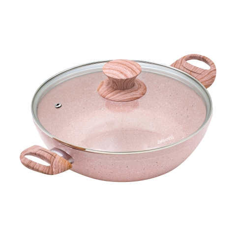 Poêle antiadhésive 24 cm rose granite avec couvercle Bisetti Stonerose Promotion