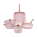 Batterie de cuisine 6 pièces poêle grill pierre rose Stonerose Promotion