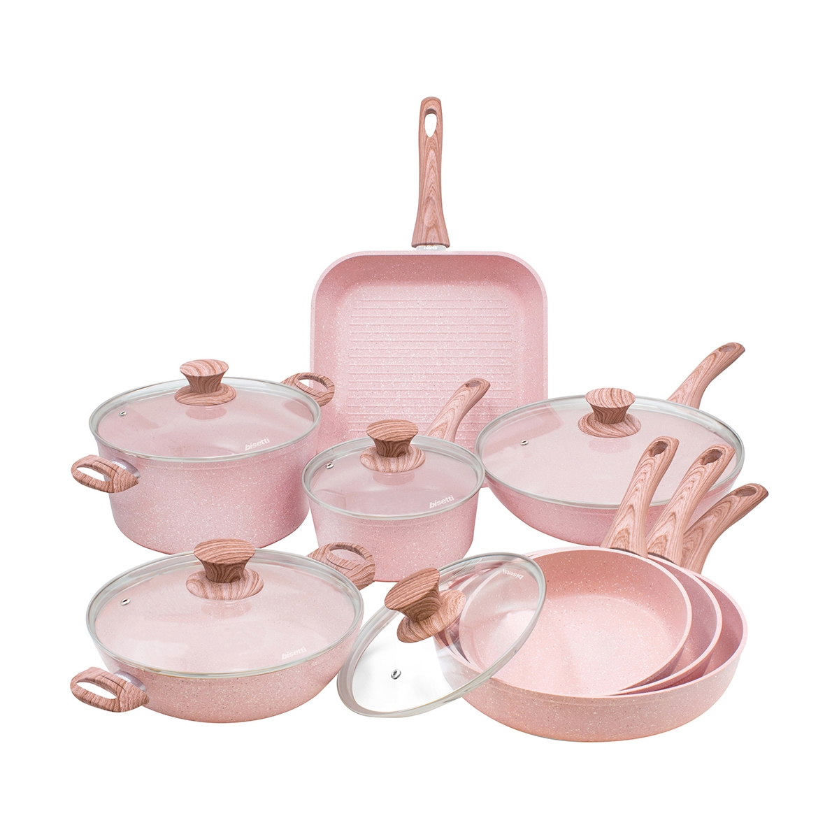 Set de casseroles et poêles antiadhésives 13 pièces granite rose Stonerose Promotion Set de casseroles et poêles antiadhésives 13 pièces granite rose Stonerose Promotion