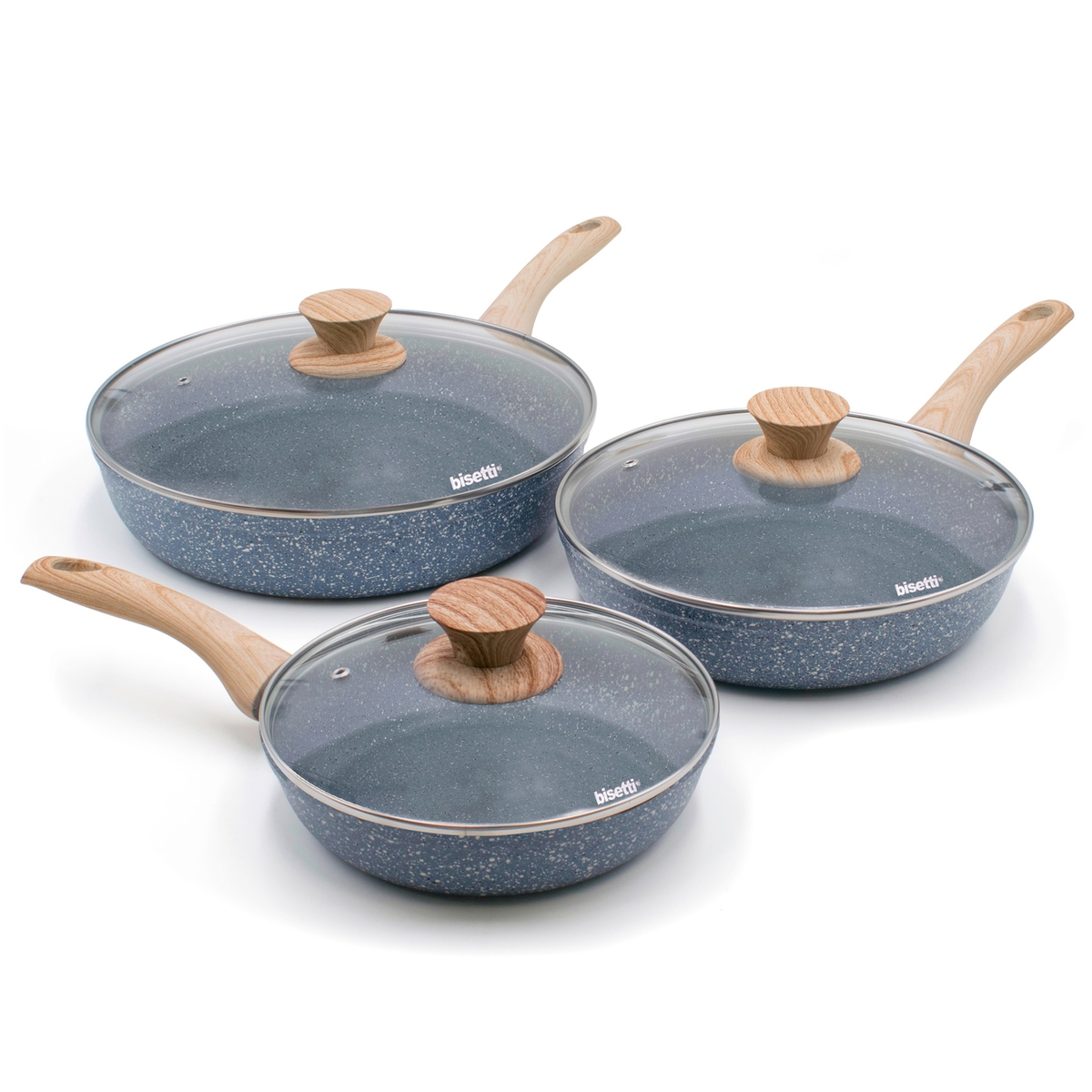 Set de 3 poêles en aluminium antiadhésif avec couvercle Pierre Gourmet Promotion