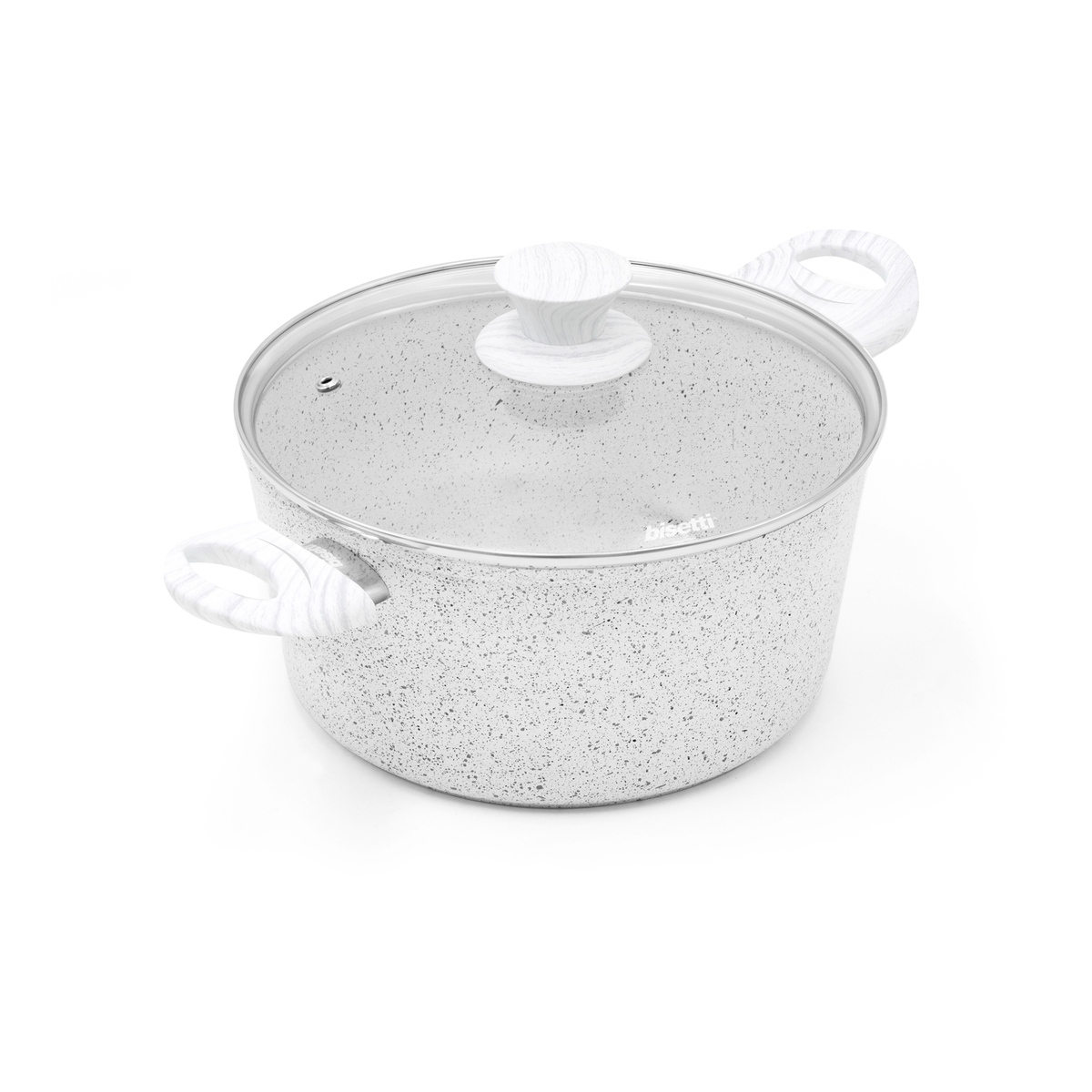 Casserole antiadhésive 24 cm avec manche en bois blanc Bisetti Stonewhite Promotion
