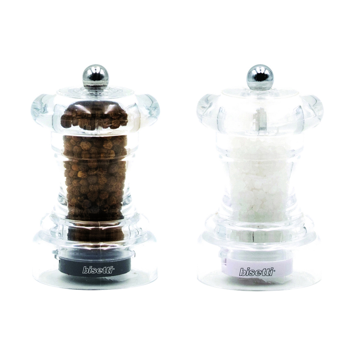 Ensemble moulin sel et poivre transparent manuel 10cm Bisetti Promotion Ensemble moulin sel et poivre transparent manuel 10cm Bisetti Promotion