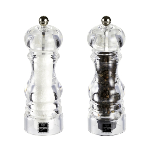 Set van transparante zout- en pepermolen 17,5 cm tafel Bisetti Aanbieding
