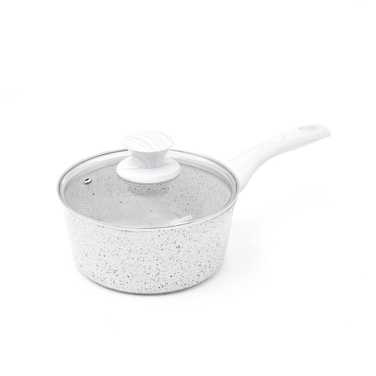 Casserole antiadhésive 18 cm avec manche en bois blanc Bisetti Stonewhite Promotion