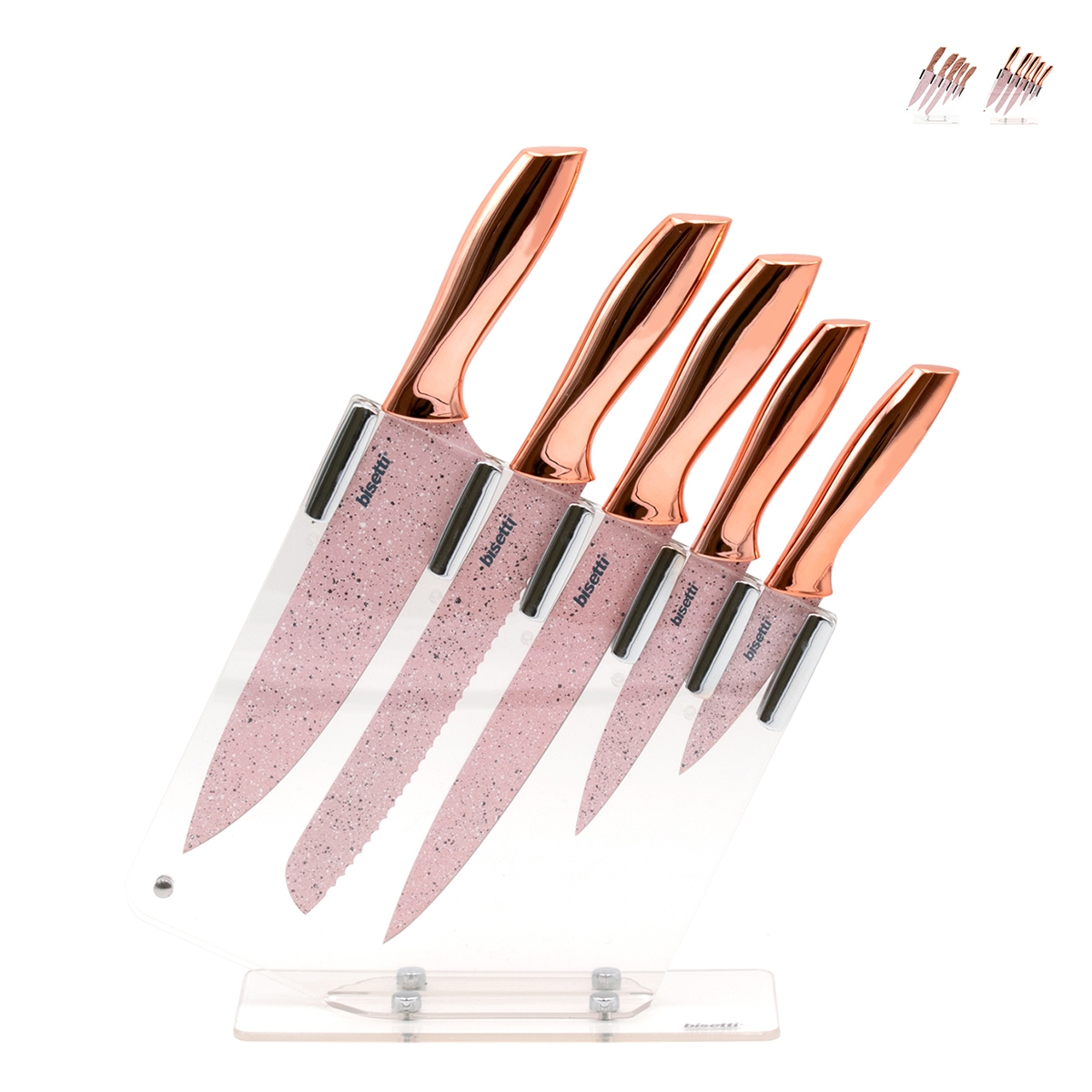 Set van 5 roestvrijstalen messen met transparant blok Bisetti Stonerose Aanbieding Set van 5 roestvrijstalen messen met transparant blok Bisetti Stonerose Aanbieding