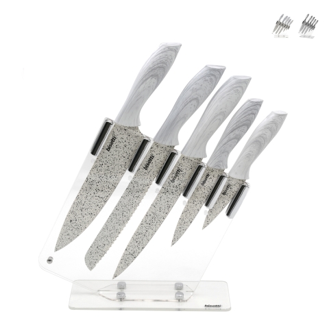 Set 5 couteaux cuisine en acier inoxydable avec bloc transparent Stonewhite Promotion