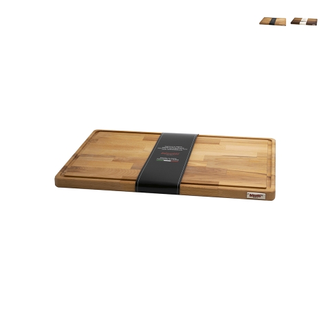 Planche à découper en bois avec bord ramasse-jus 35x23x2cm Bisetti Promotion