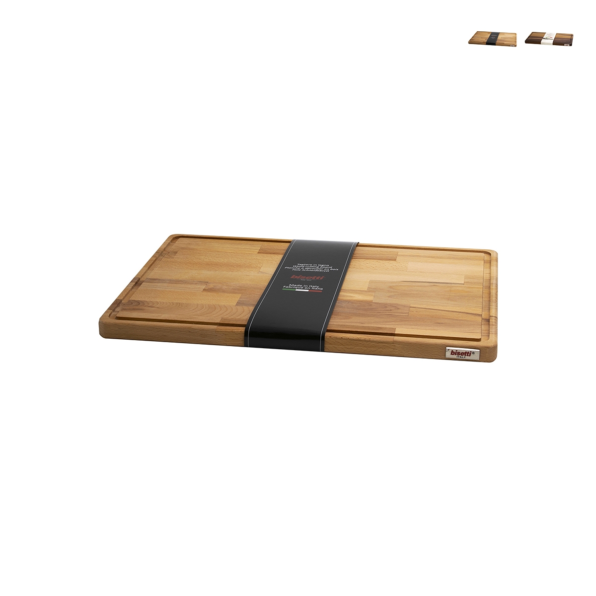 Planche à découper en bois avec rebord pour jus 35x23x2cm Bisetti Promotion