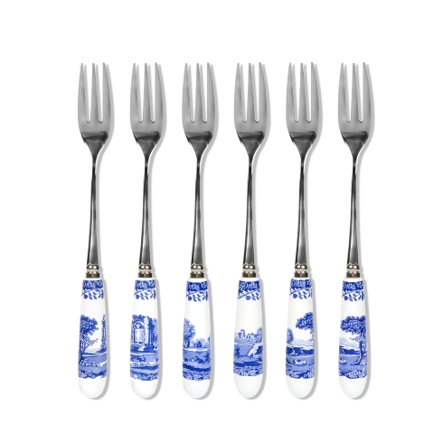 Set de 6 fourchettes à dessert en acier et céramique style anglais Blue Italian Promotion