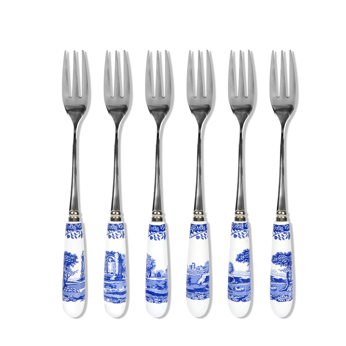 Lot de 6 fourchettes à dessert en acier et céramique style anglais Blue Italian Promotion Lot de 6 fourchettes à dessert en acier et céramique style anglais Blue Italian Promotion