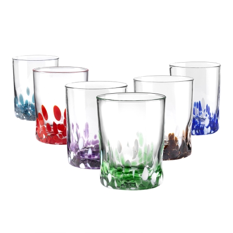 Ensemble de 6 verres à eau de table, couleurs assorties, décorations 10 cm Venise Promotion