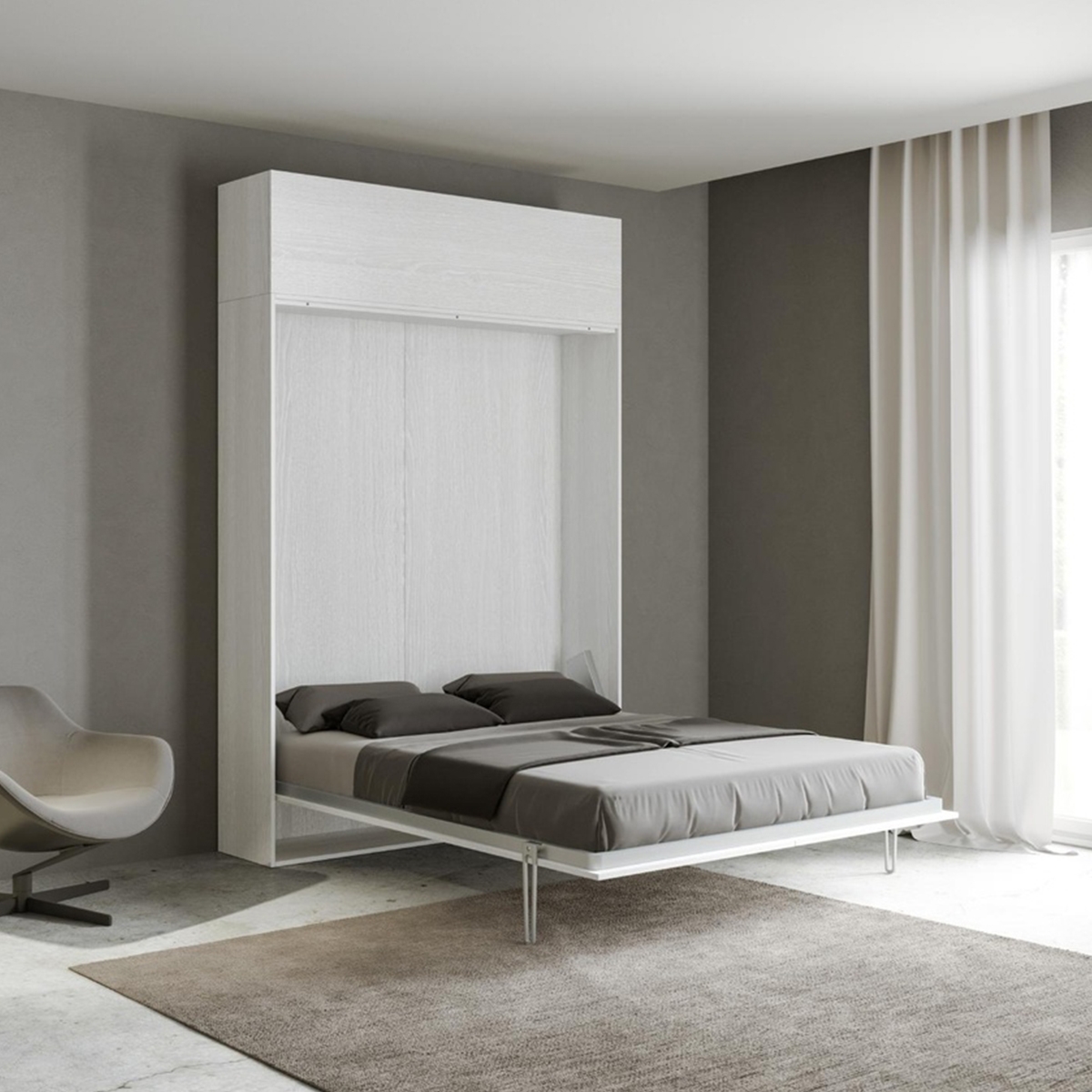 Opklapbaar tweepersoonsbed met witte klepkast Kentaro Aanbieding Opklapbaar tweepersoonsbed met witte klepkast Kentaro Aanbieding