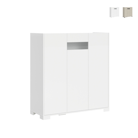 Buffet haut 3 portes gain de place 103x35x110 verre fumé moderne Riflesso Promotion