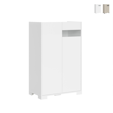 Buffet haut 2 portes rangement moderne gain de place 70x35x110 Riflesso Promotion