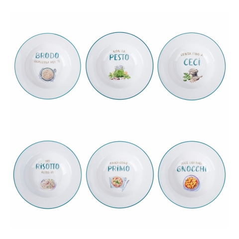Ensemble de 6 assiettes creuses en porcelaine design décorations assorties Le Travisate Promotion