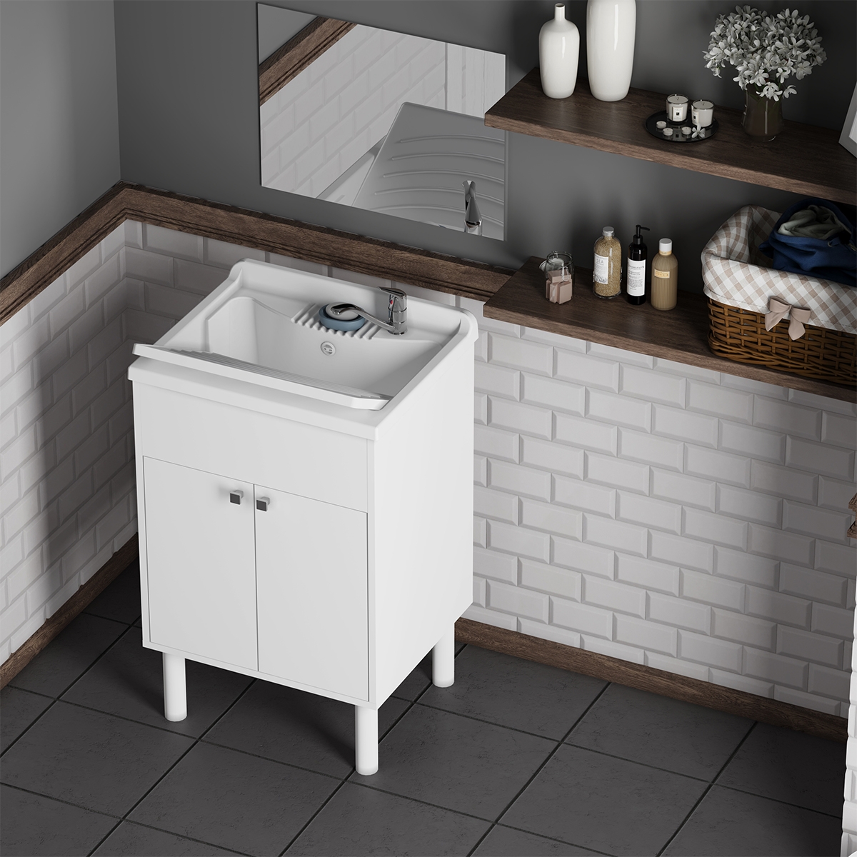 Ensemble meuble lavabo avec miroir filolucido 60x45cm Negrari COMP 4 Promotion