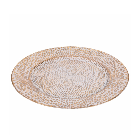 Sous-assiette de table 33cm avec décoration élégante or et blanc Drop Promotion