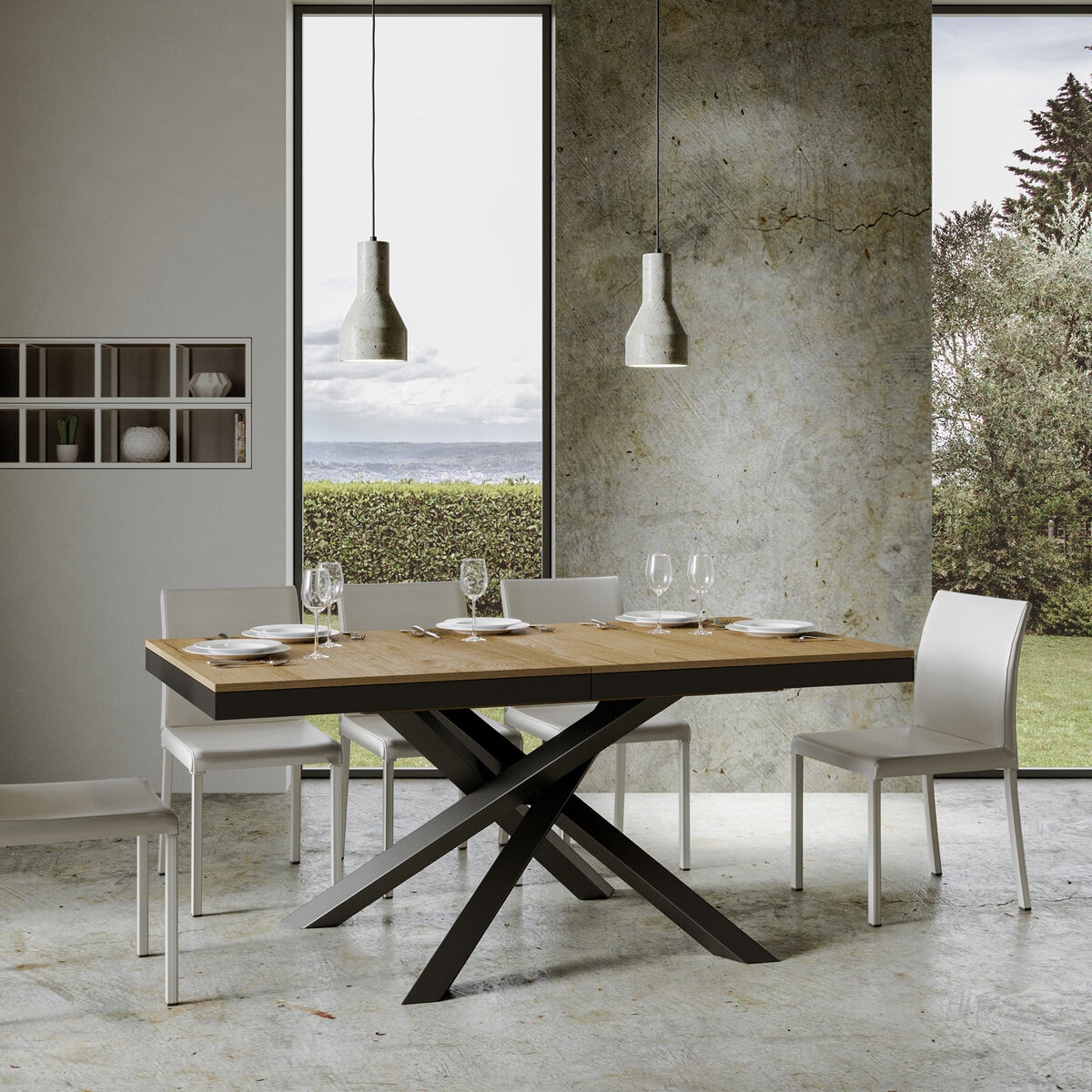 Uitschuifbare eettafel modern industrieel design 90×160-420 Volantis Evolution Aanbieding