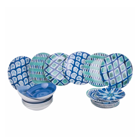 Service de vaisselle 18 pièces style méditerranéen Aquazul Promotion