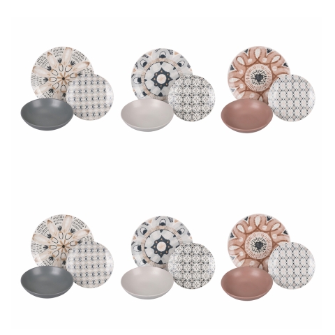 Service vaisselle 18 pièces en porcelaine style bohème Bohémienne Promotion