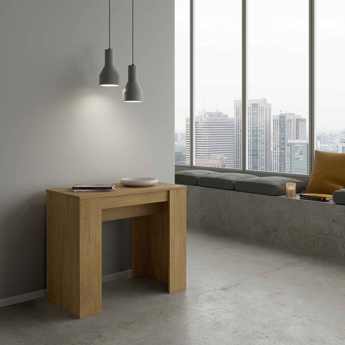 Console extensible bois naturel entrée salon 90x48-308 Basic Promotion