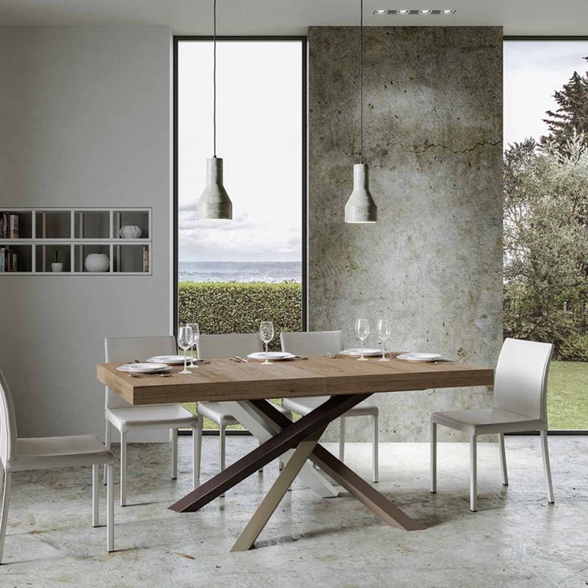 Table extensible moderne pieds croisés en bois 90x180-440 Volantis Promotion Table extensible moderne pieds croisés en bois 90x180-440 Volantis Promotion